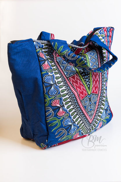 Sac de course supermarché recouvert de tissus wax + 2 poches